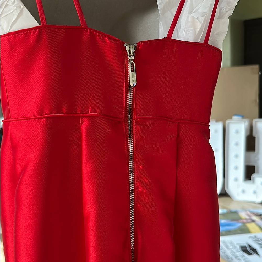 Sherri Hill Red Pleated Halter Prom Gown - Picture 7 of 15